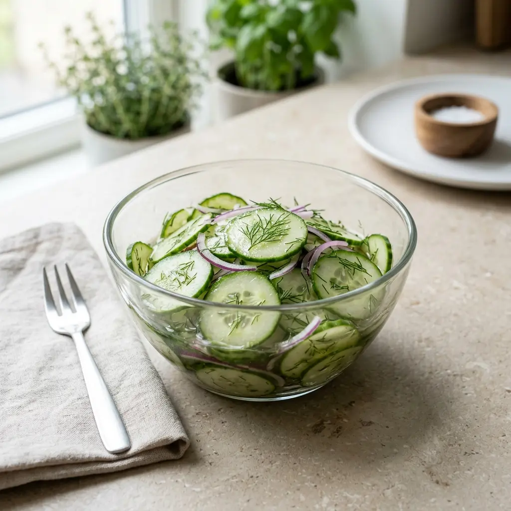 En fräsch portion gurksallad med färska råvaror och fin servering