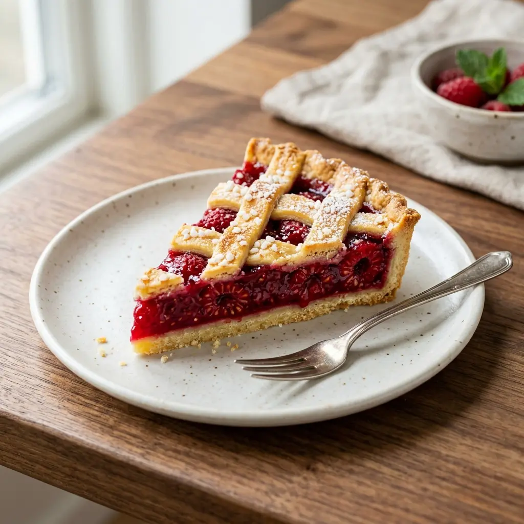 Hemlagad hallontårta serverad som en söt och inbjudande dessert