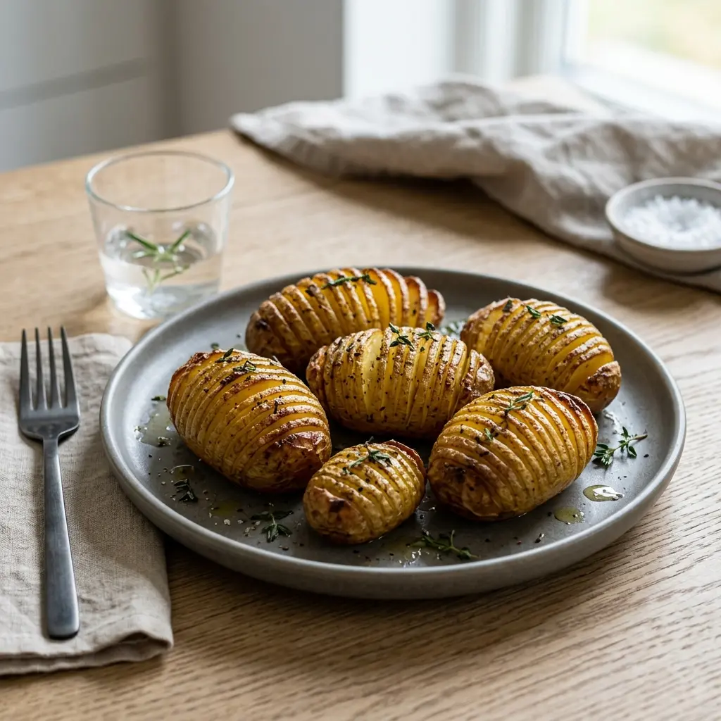 Nylagad hasselbackspotatis i ugn serverad på ett aptitligt och hemlagat sätt