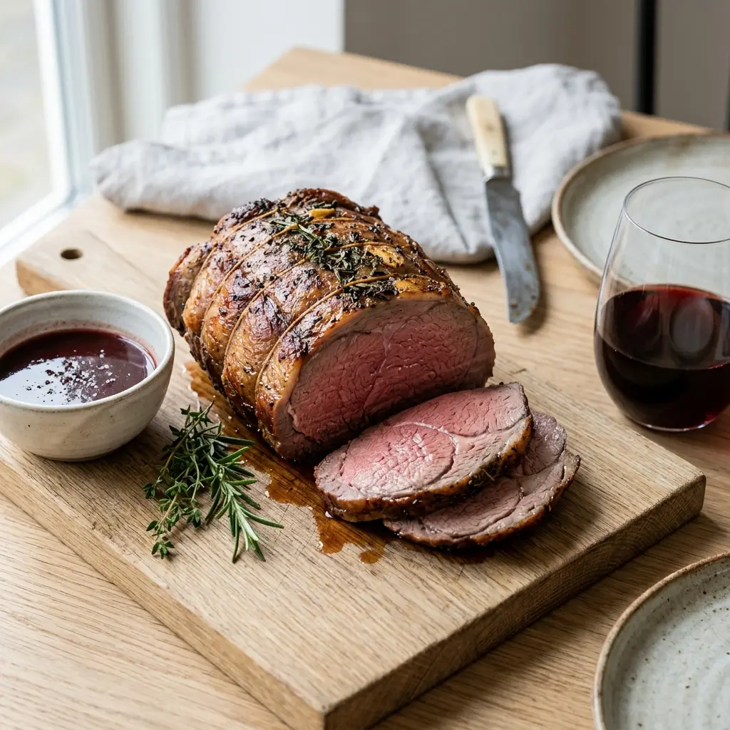 Ett glas helstekt högrev serverat kallt och fräscht med enkel garnering