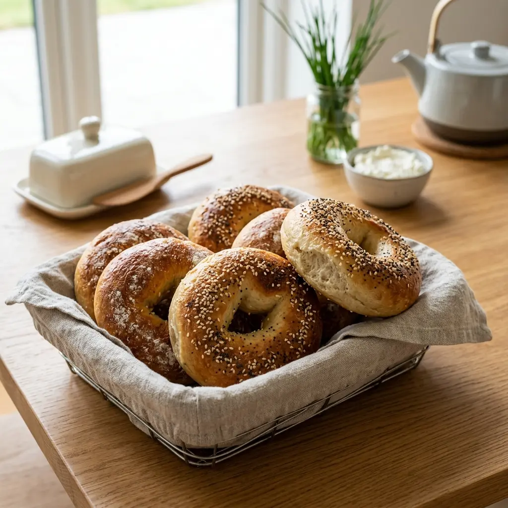 Nylagad hembakade bagels serverad på ett aptitligt och hemlagat sätt