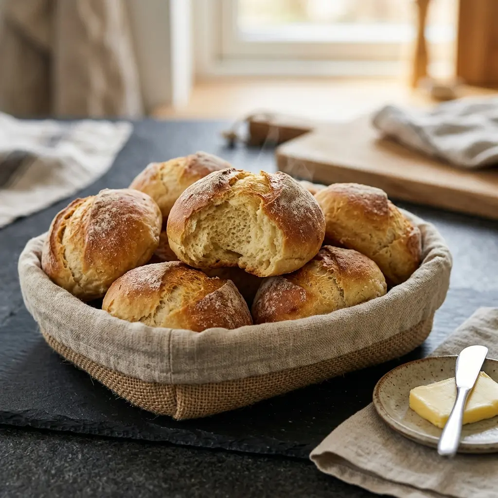Nybakad hembakade bullar serverad och klar att njuta av