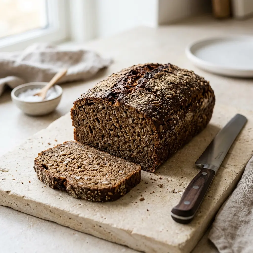 Nybakad hembakat rågbröd serverad och klar att njuta av