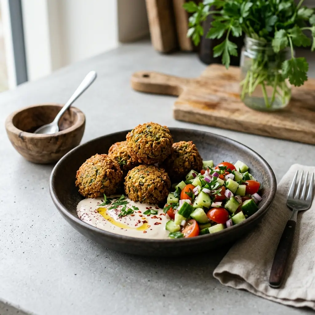 Nylagad hemgjord falafel serverad på ett aptitligt och hemlagat sätt