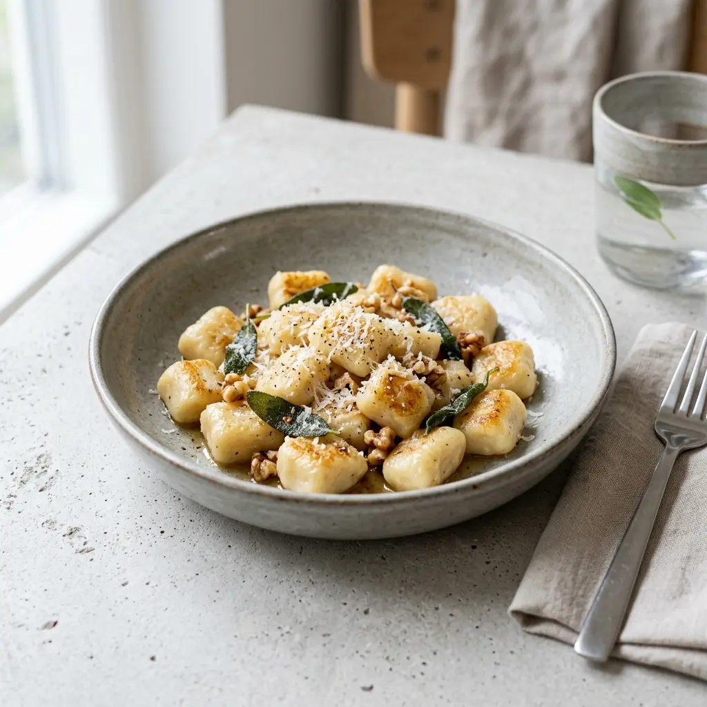 Nylagad hemgjord gnocchi serverad på ett aptitligt och hemlagat sätt