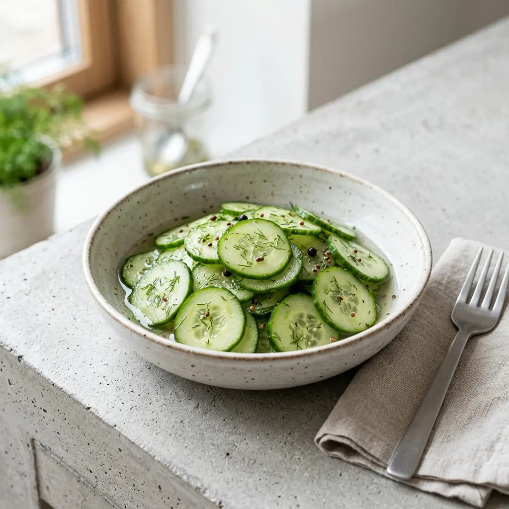 En fräsch portion hemgjord gurksallad med färska råvaror och fin servering