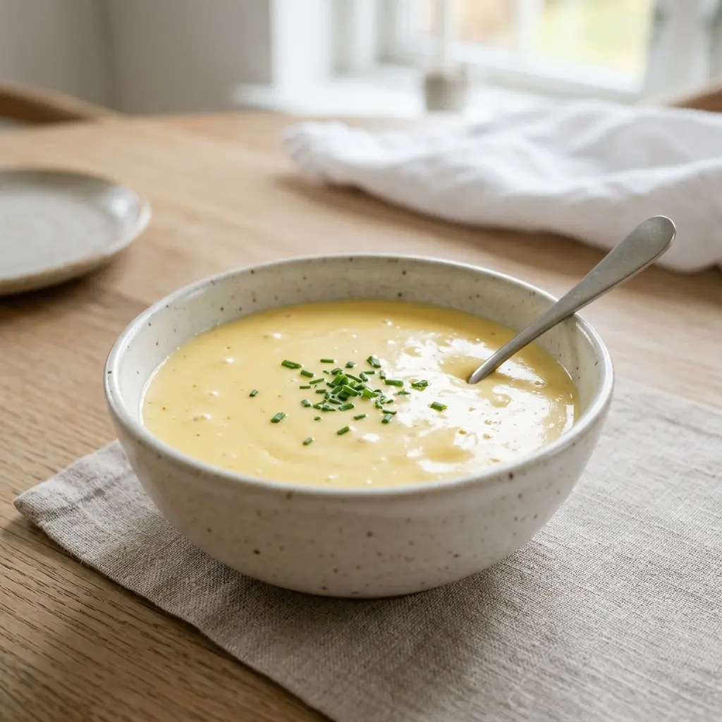 Nylagad hemgjord hollandaise serverad på ett aptitligt och hemlagat sätt