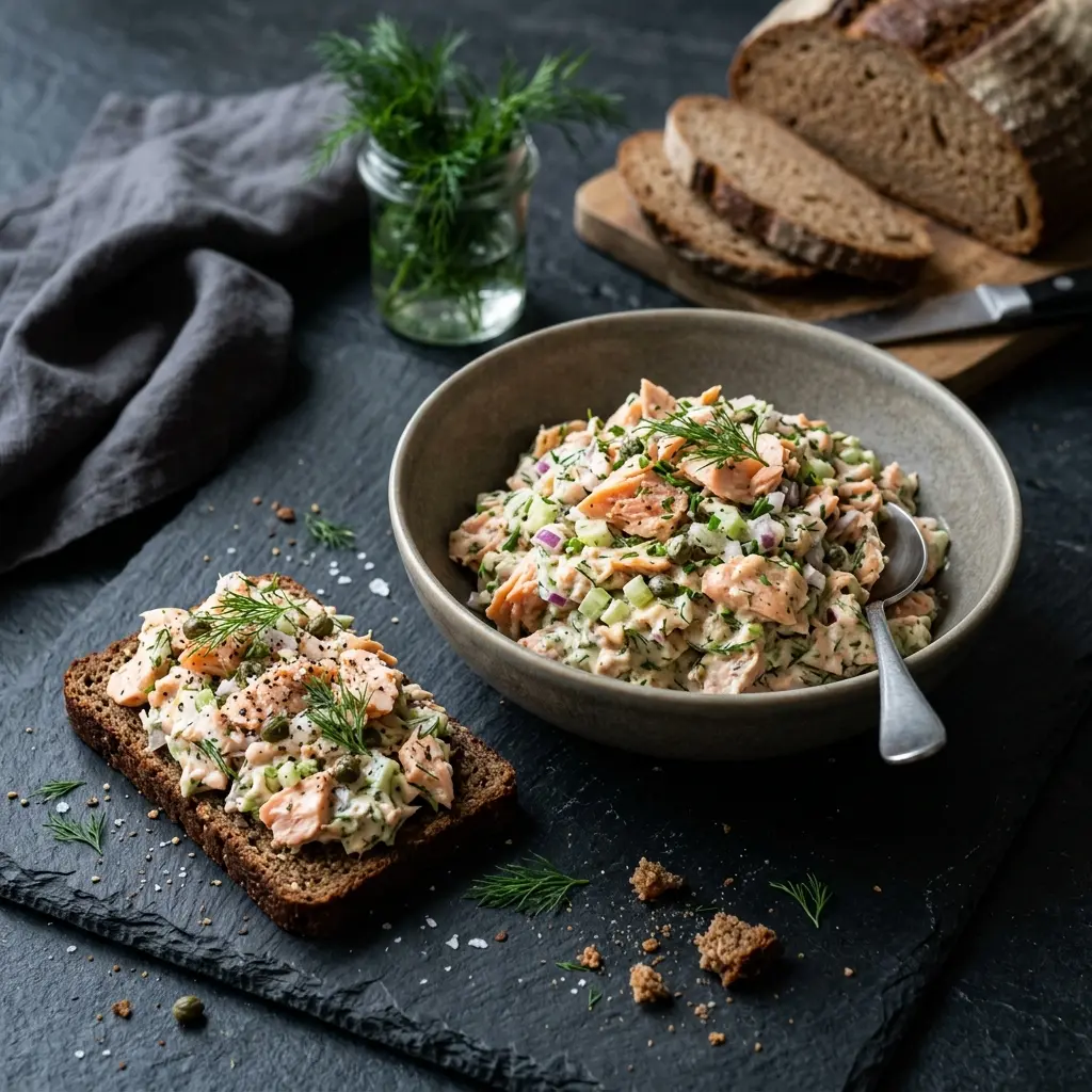 En fräsch portion hemgjord laxsallad med färska råvaror och fin servering