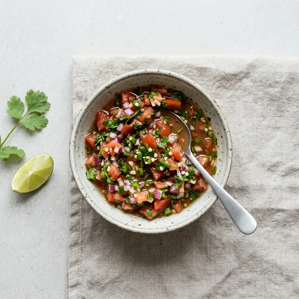 En skål med hemgjord salsa klar att servera som smakrikt tillbehör