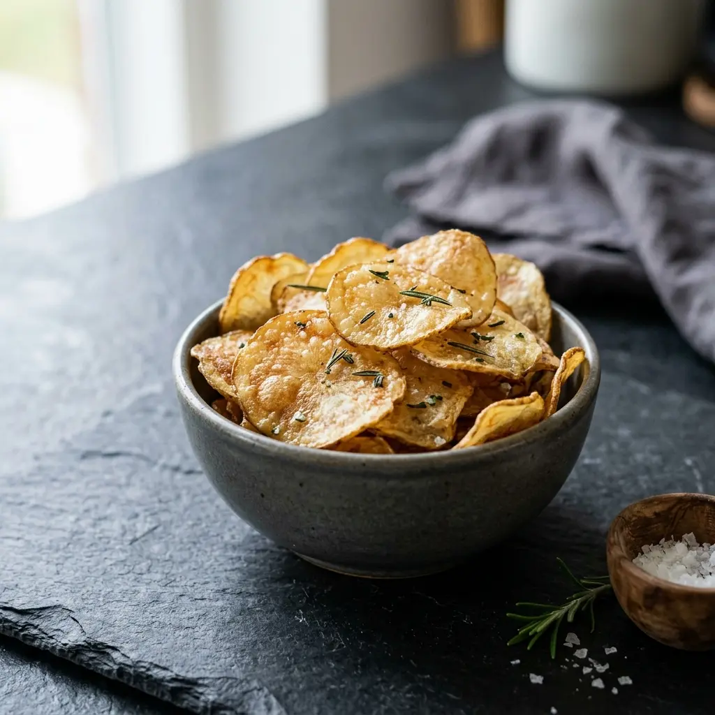 Nylagad hemgjorda chips serverad på ett aptitligt och hemlagat sätt