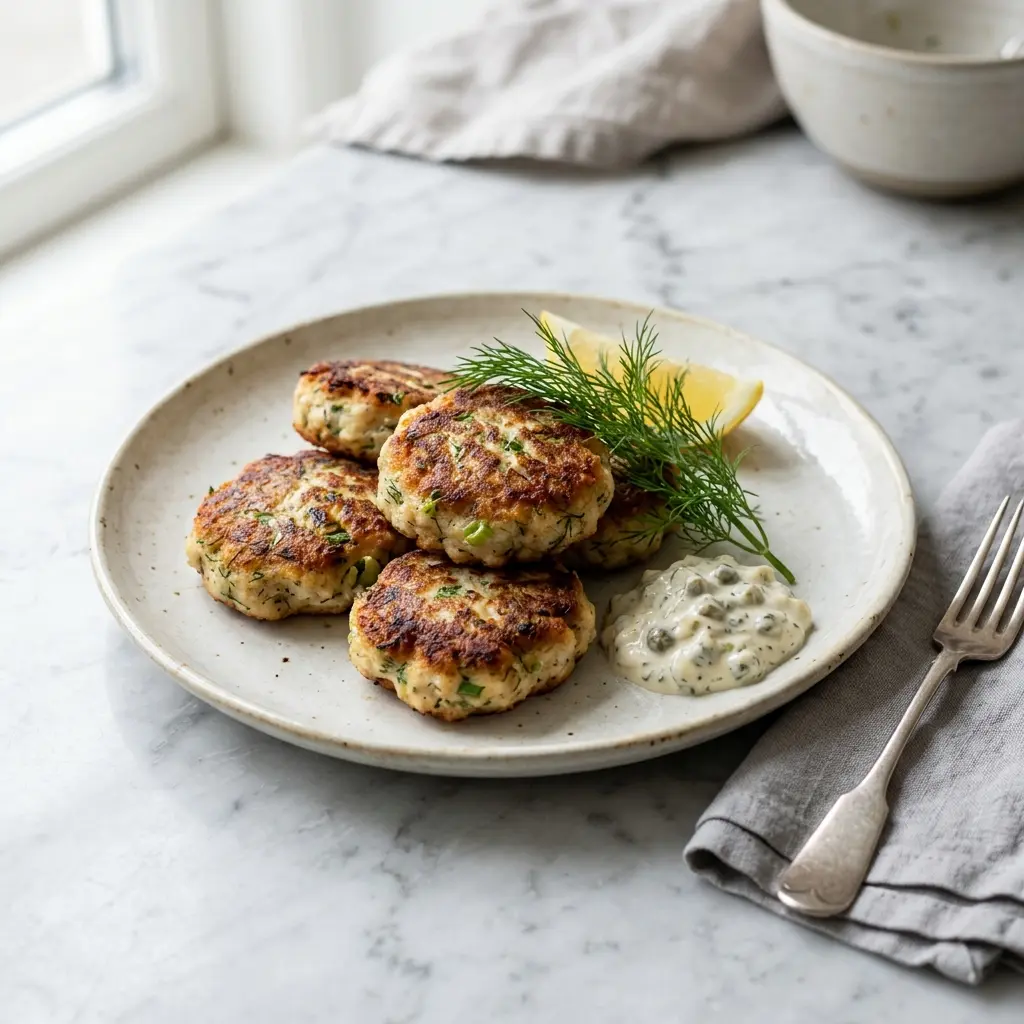 Nylagad hemgjorda fiskfrikadeller serverad på ett aptitligt och hemlagat sätt