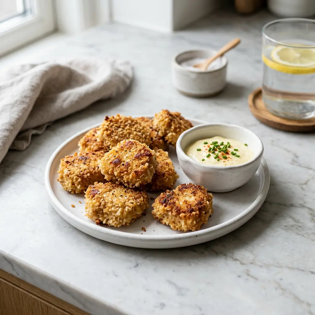 Nylagad hemgjorda nuggets serverad på ett aptitligt och hemlagat sätt