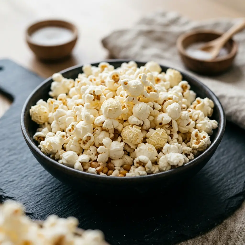 Nylagad hemgjorda popcorn serverad på ett aptitligt och hemlagat sätt