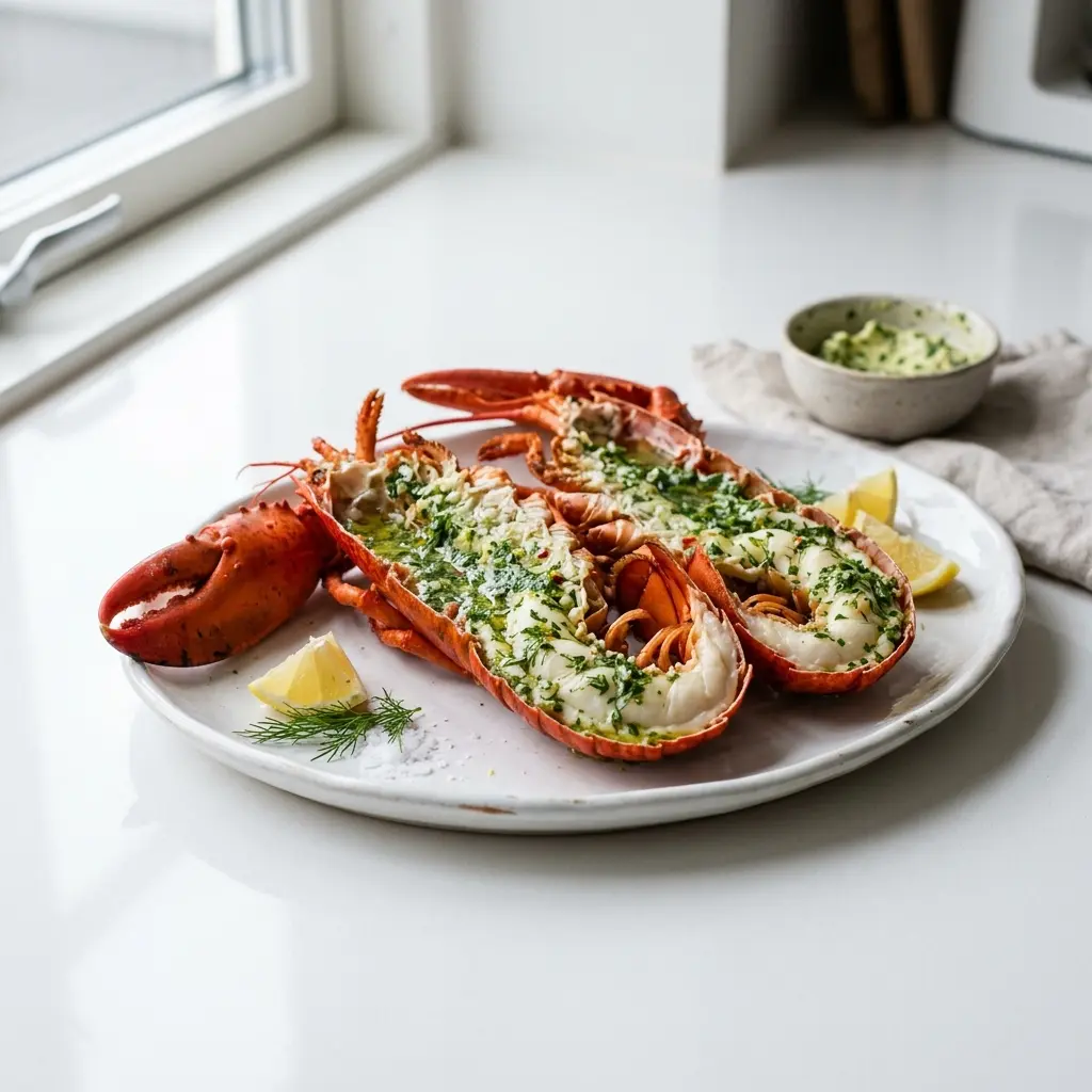 Nylagad hummer med kryddsmör serverad på ett aptitligt och hemlagat sätt