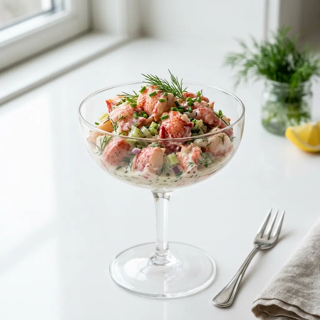 En fräsch portion hummersallad med färska råvaror och fin servering
