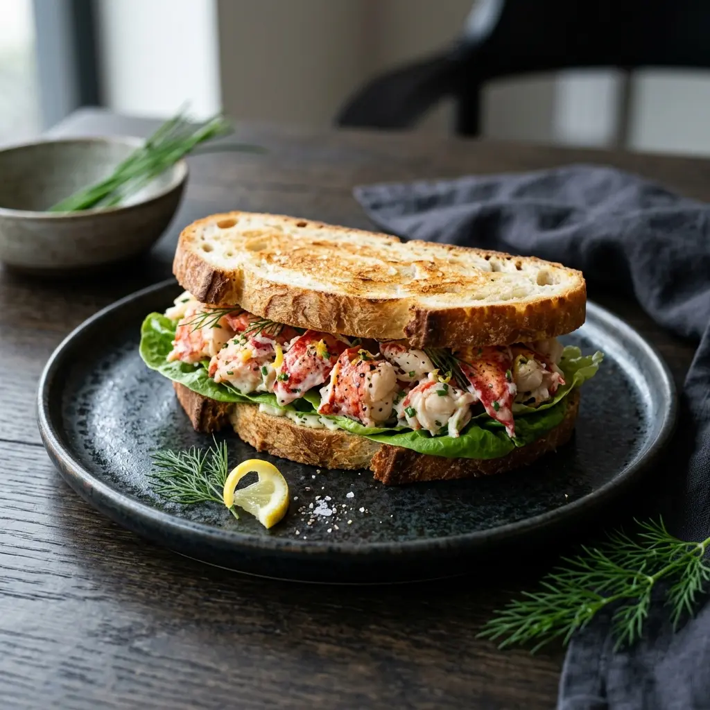Nylagad hummersandwich serverad på ett aptitligt och hemlagat sätt