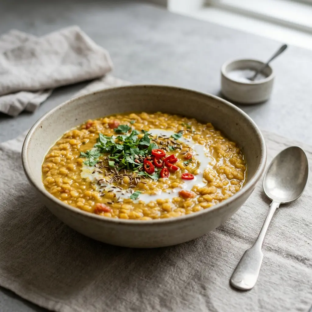 Nylagad indisk dahl serverad på ett aptitligt och hemlagat sätt
