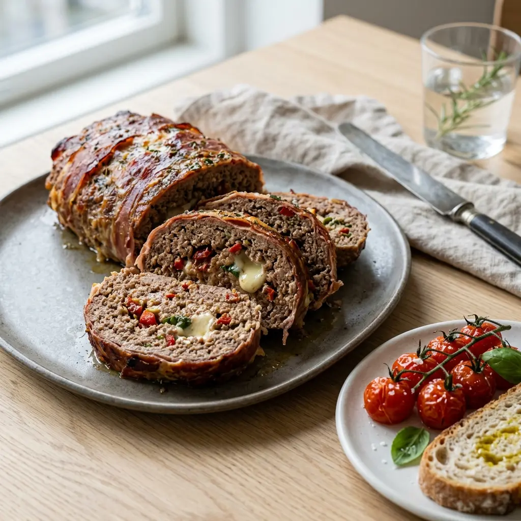 Nylagad italiensk köttfärslimpa serverad på ett aptitligt och hemlagat sätt