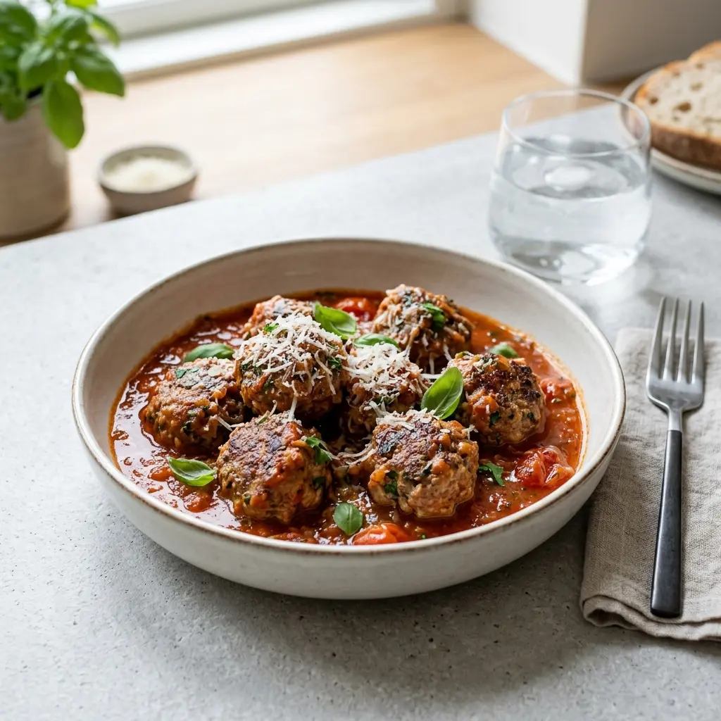 Nybakad italienska köttbullar serverad och klar att njuta av