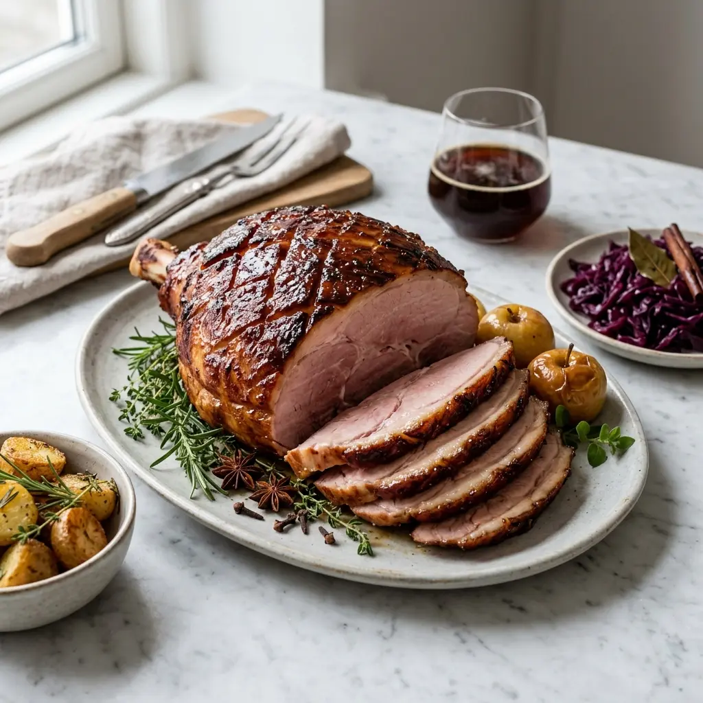 Nylagad julskinka serverad på ett aptitligt och hemlagat sätt
