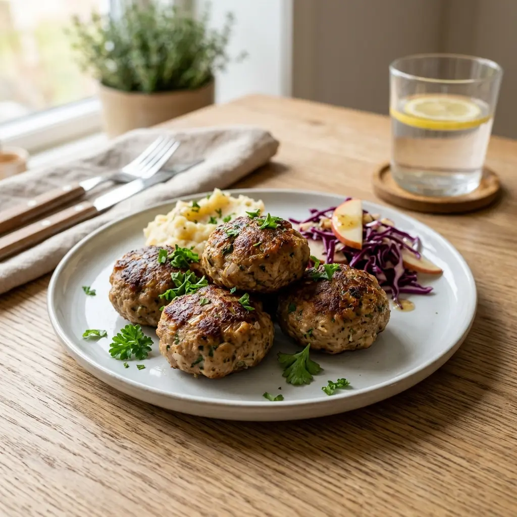 Nylagad kalkonfrikadeller serverad på ett aptitligt och hemlagat sätt