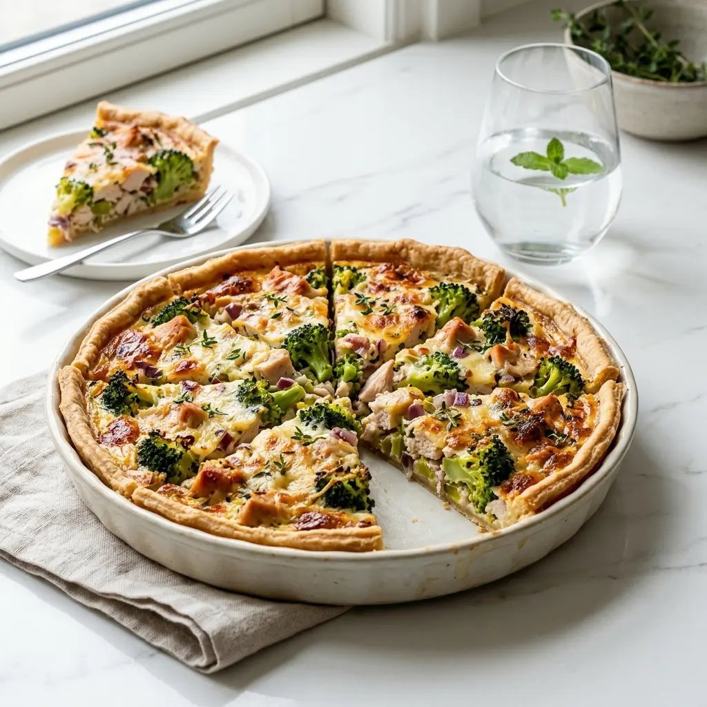 Hemlagad kalkonpaj med broccoli serverad som en söt och inbjudande dessert