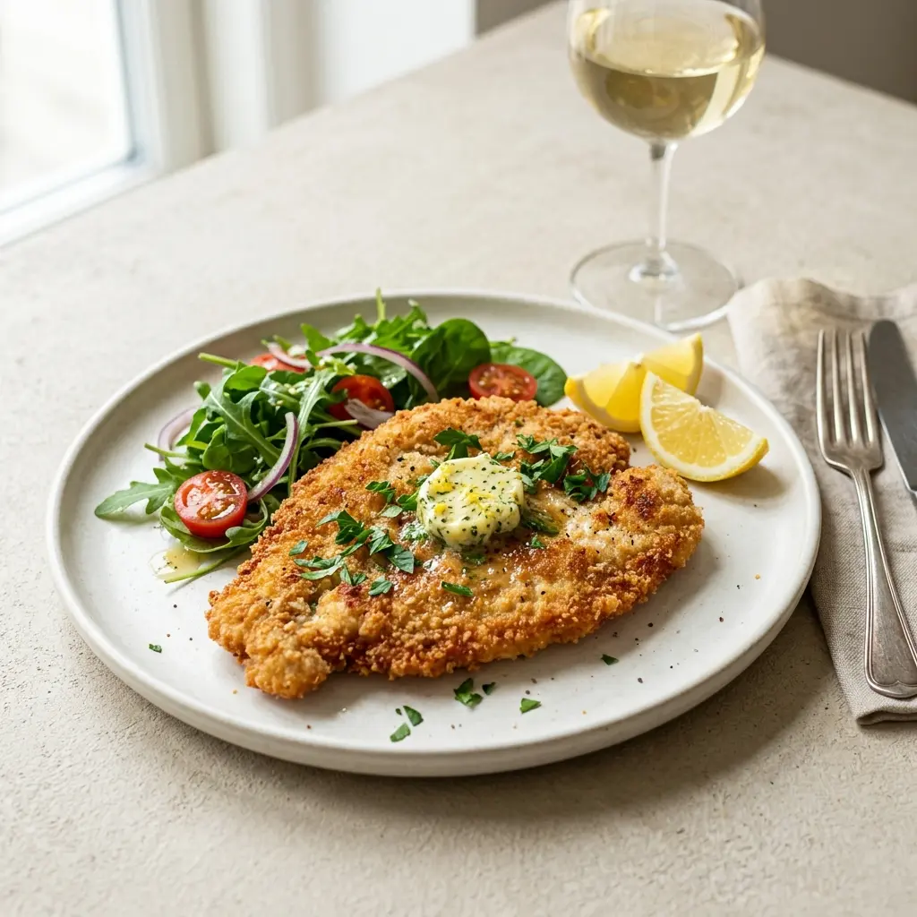 Nylagad kalkonschnitzel serverad på ett aptitligt och hemlagat sätt