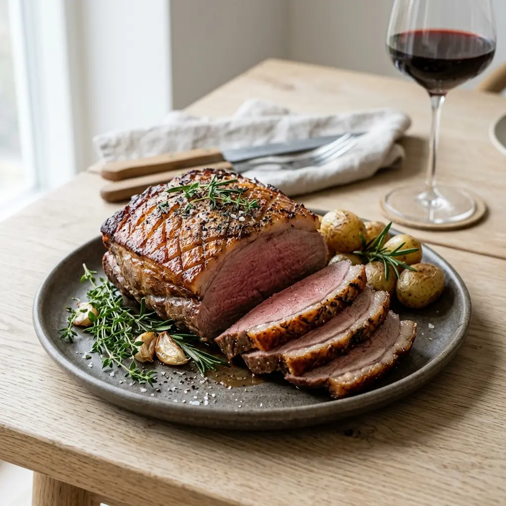Ett glas kalvculotte i ugn serverat kallt och fräscht med enkel garnering