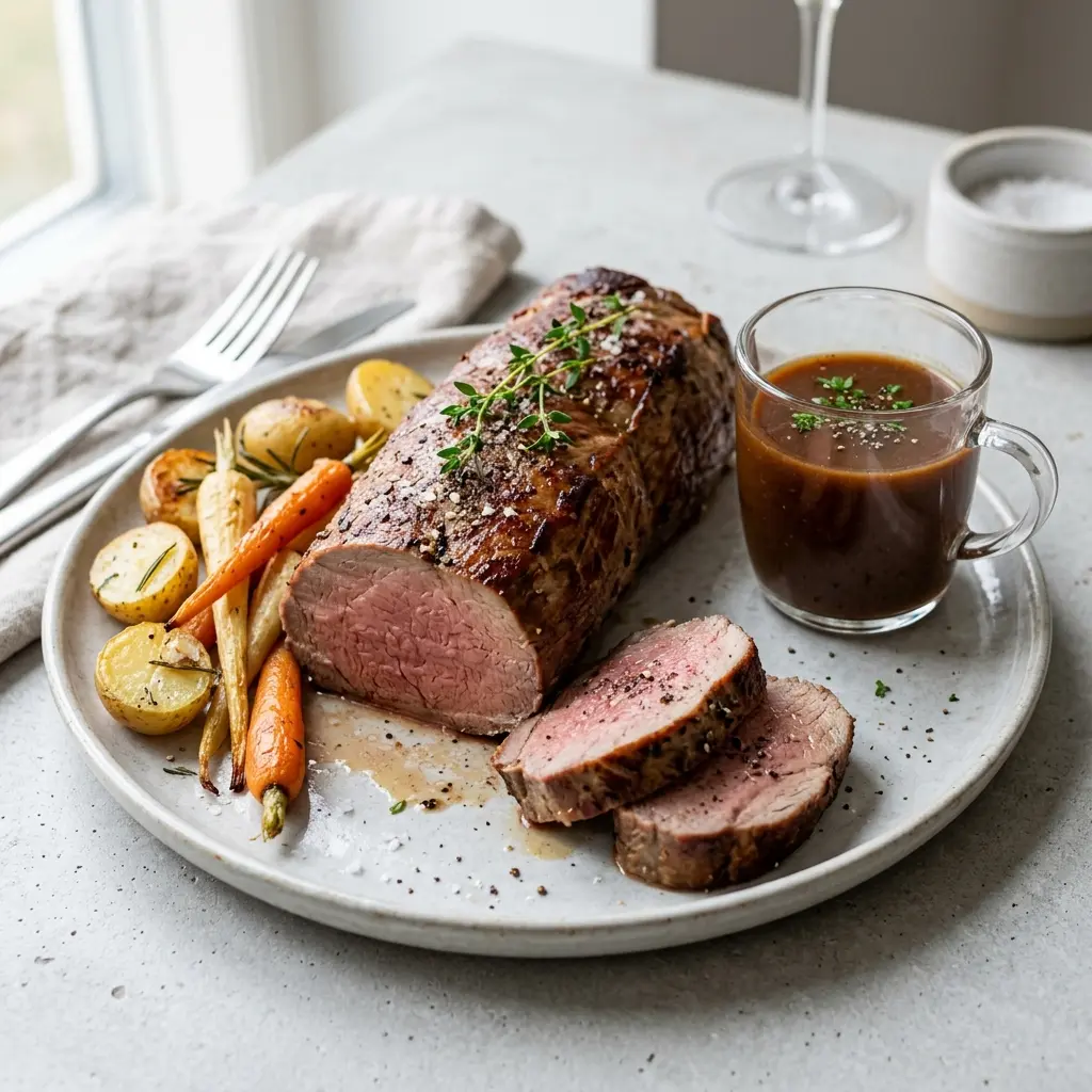 Nylagad kalvfilé i ugn serverad på ett aptitligt och hemlagat sätt