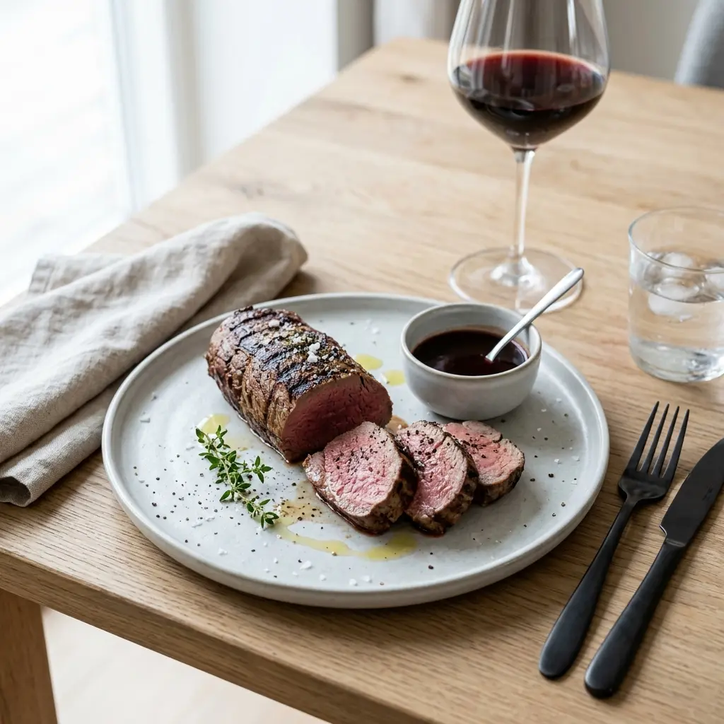 Nylagad kalvfilé på grillen serverad på ett aptitligt och hemlagat sätt