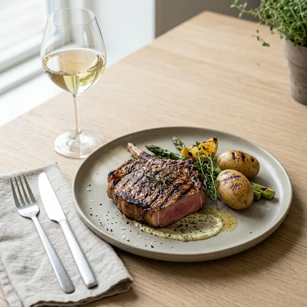 Nylagad kalvkotlett på grillen serverad på ett aptitligt och hemlagat sätt