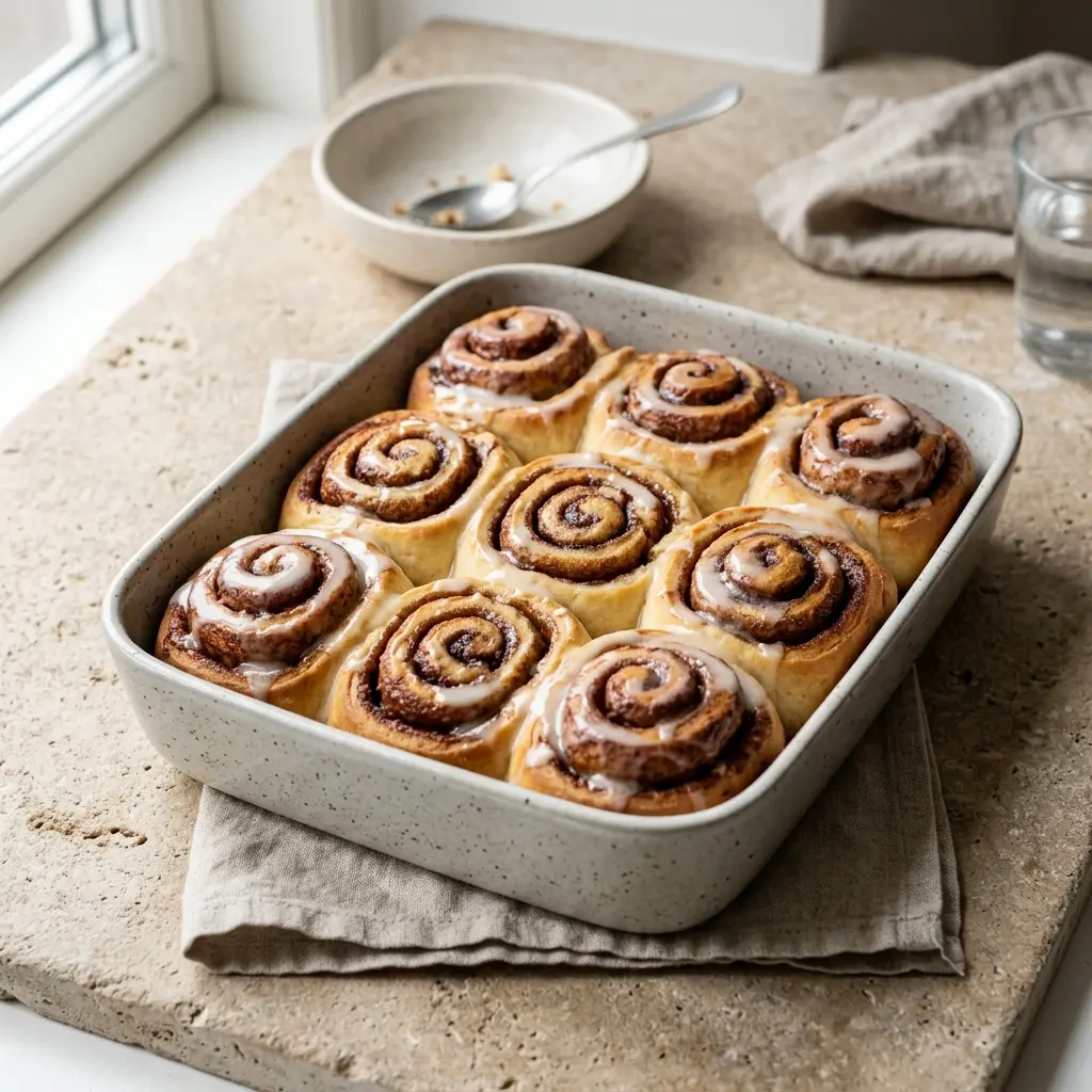 Nybakad kanelbullar i form serverad och klar att njuta av