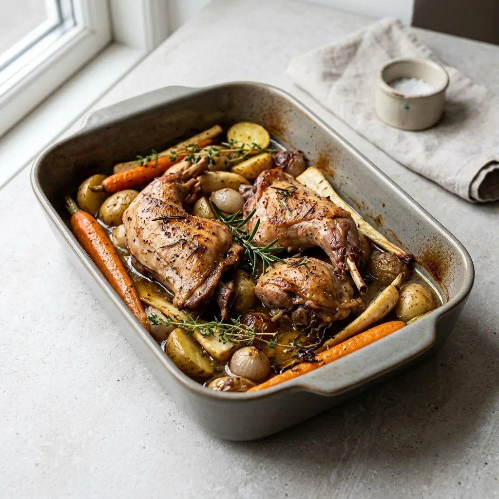 Nylagad kanin i ugn serverad på ett aptitligt och hemlagat sätt