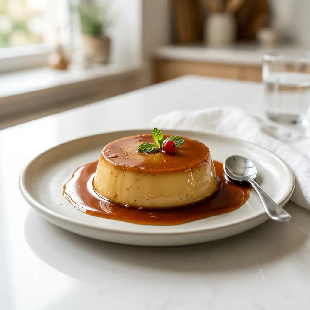 Nylagad karamellpudding serverad på ett aptitligt och hemlagat sätt
