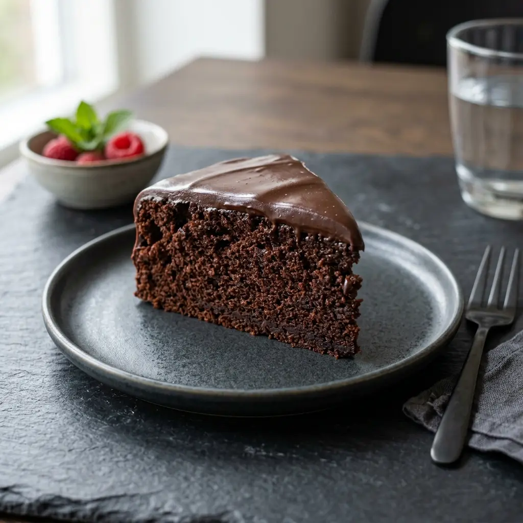 Hemlagad klassisk chokladkaka serverad som en söt och inbjudande dessert