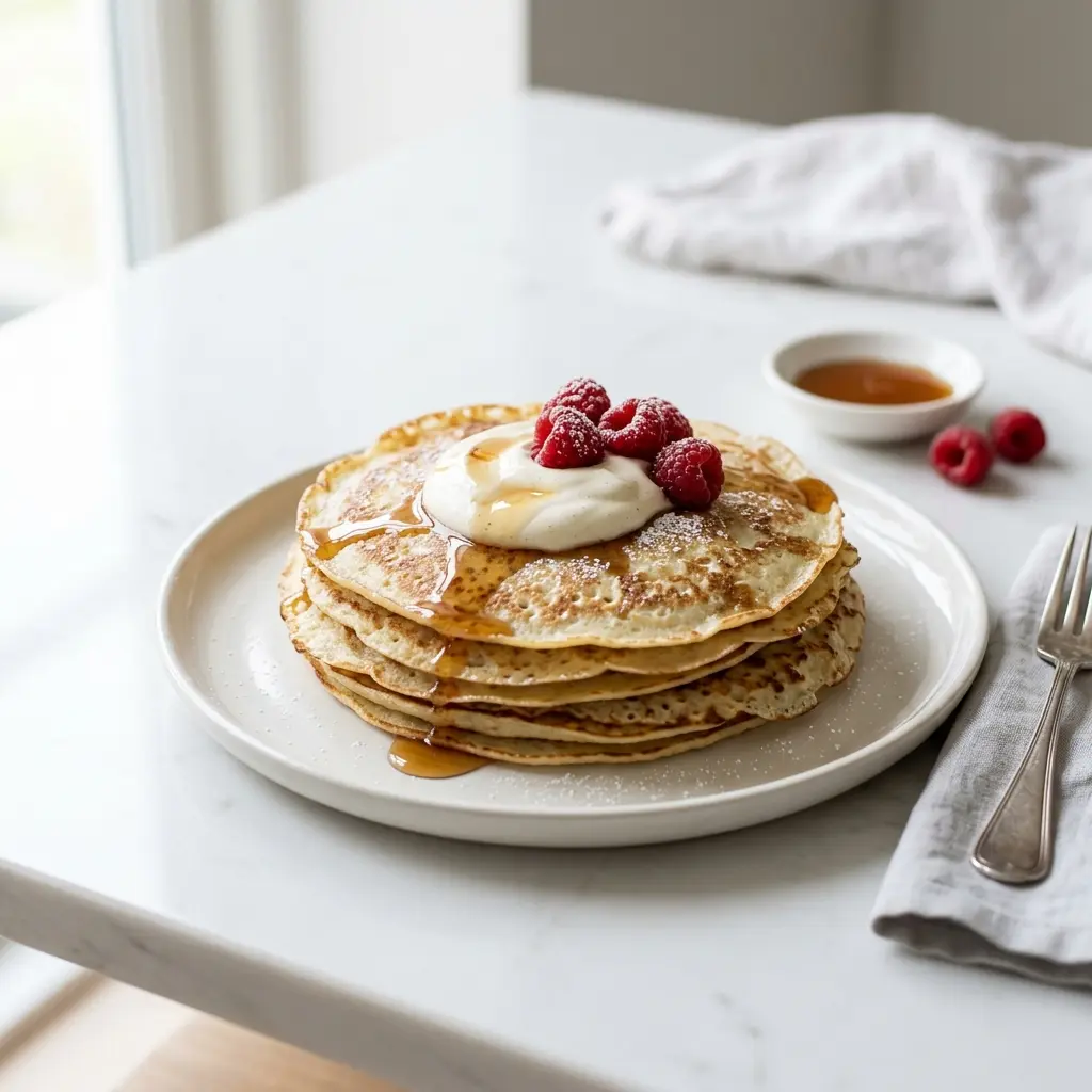 Nybakad klassiska pannkakor serverad och klar att njuta av
