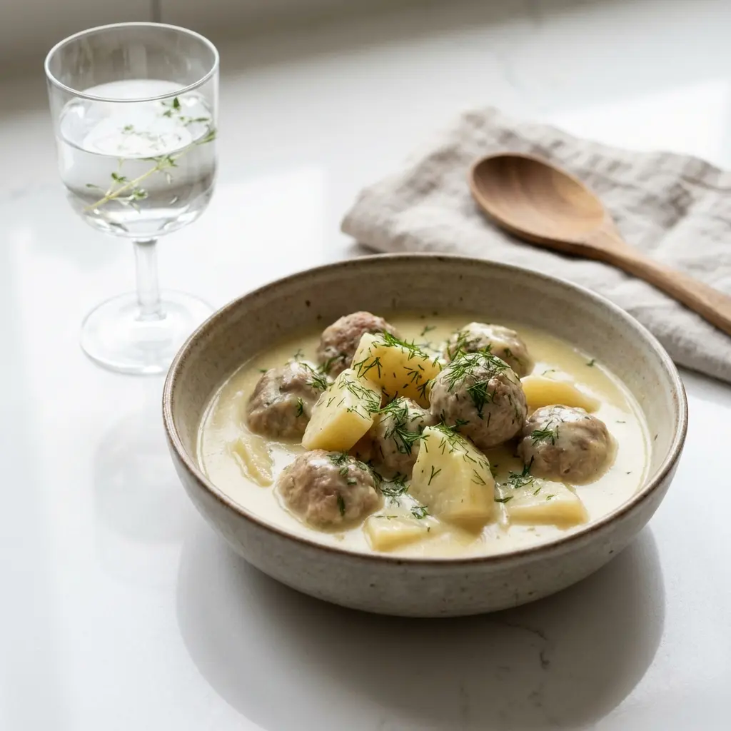 Nybakad köttbullar i selleri serverad och klar att njuta av