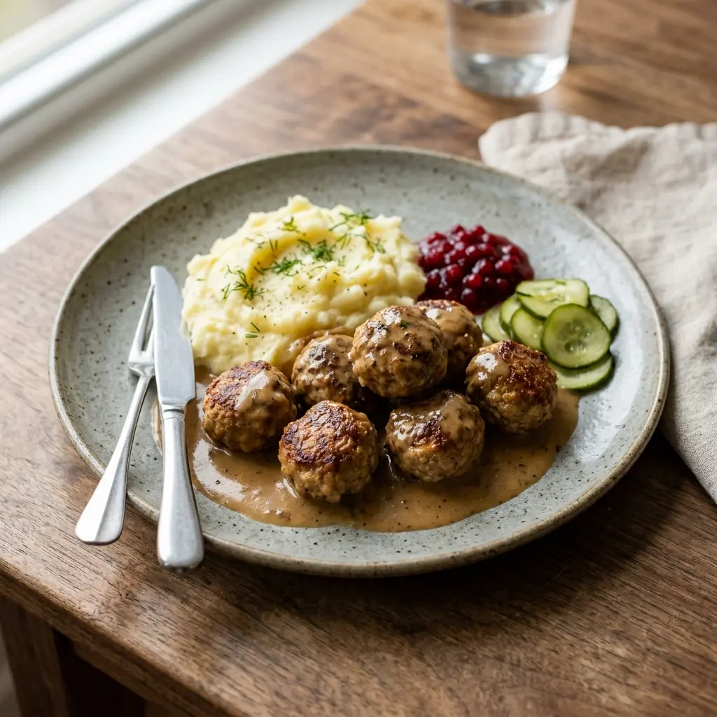 Nybakad köttbullar serverad och klar att njuta av