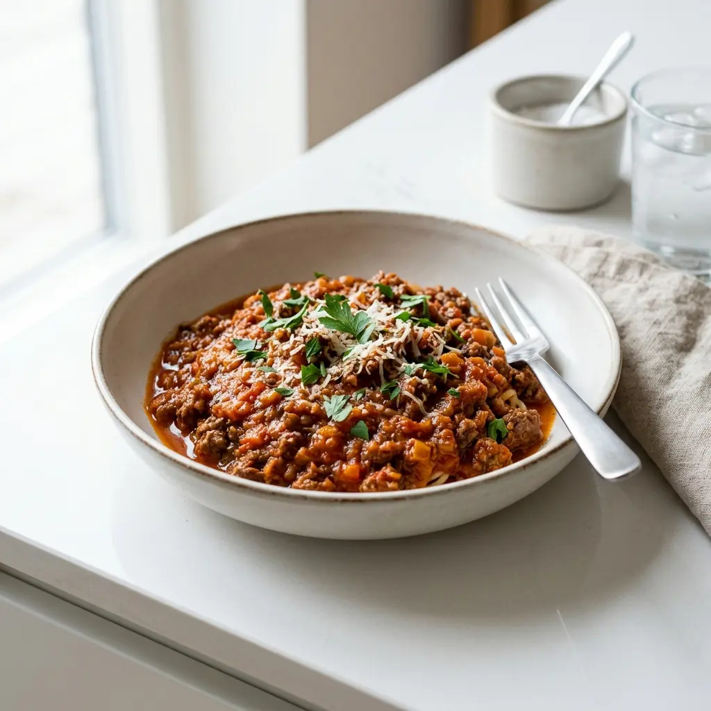 En skål med köttfärssås klar att servera som smakrikt tillbehör