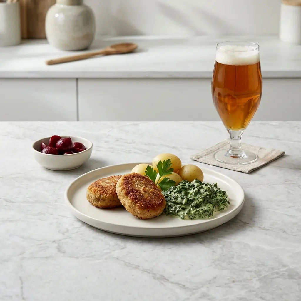 Ett glas krebinetter med grönkål serverat kallt och fräscht med enkel garnering