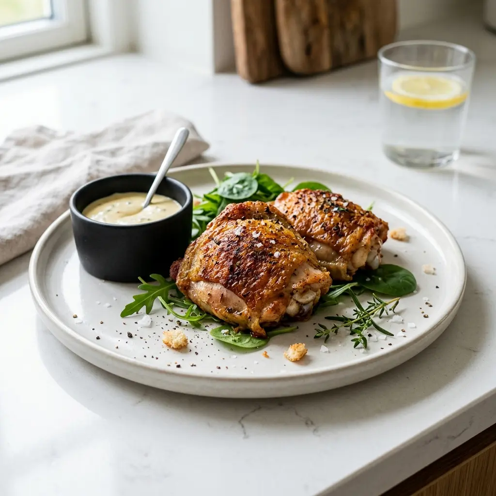 Nylagad krispiga kycklinglår serverad på ett aptitligt och hemlagat sätt