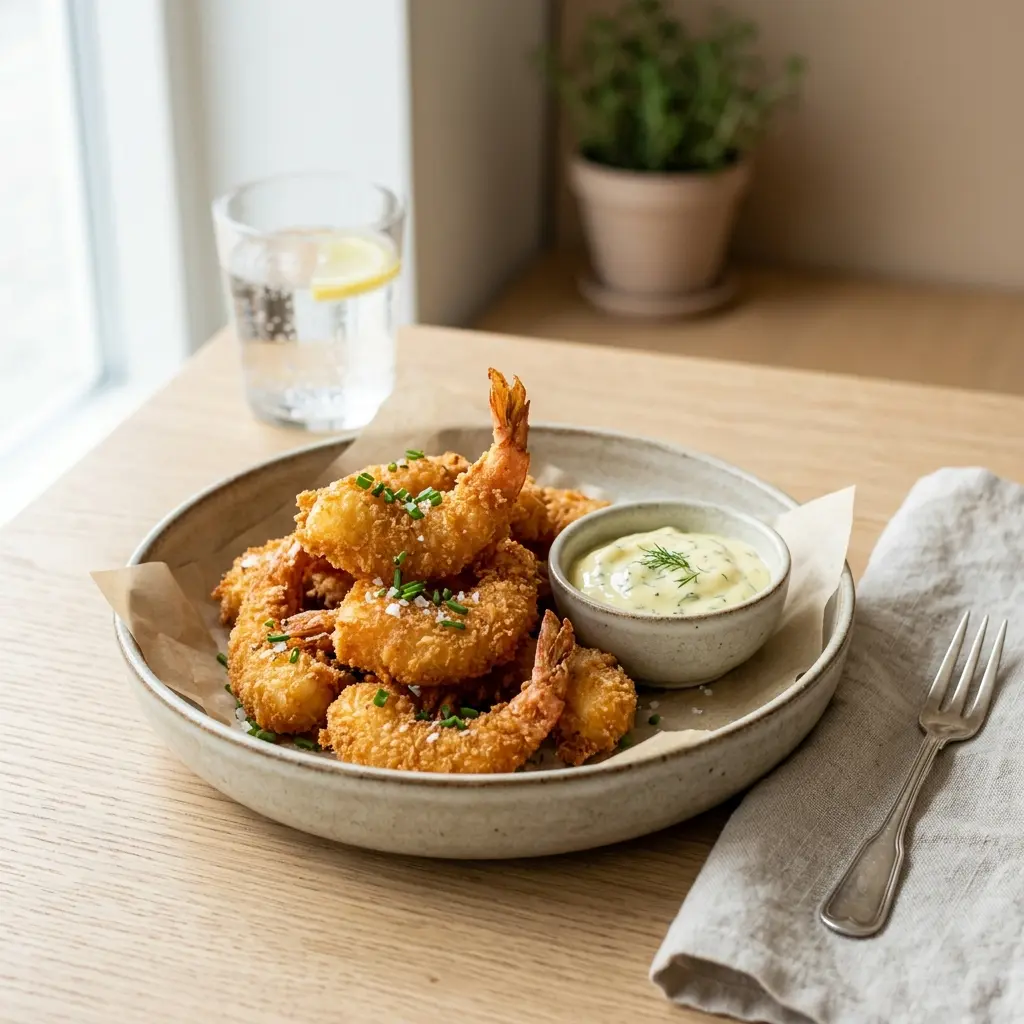 Nylagad krispiga räkor serverad på ett aptitligt och hemlagat sätt