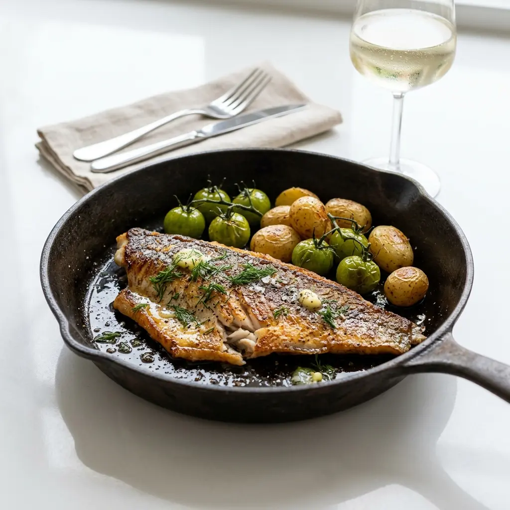 Ett glas kummel i stekpanna serverat kallt och fräscht med enkel garnering