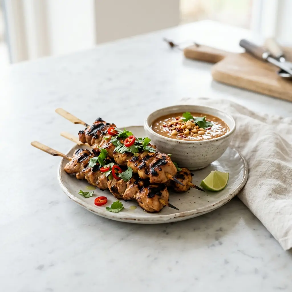 Nylagad kycklingsatay serverad på ett aptitligt och hemlagat sätt