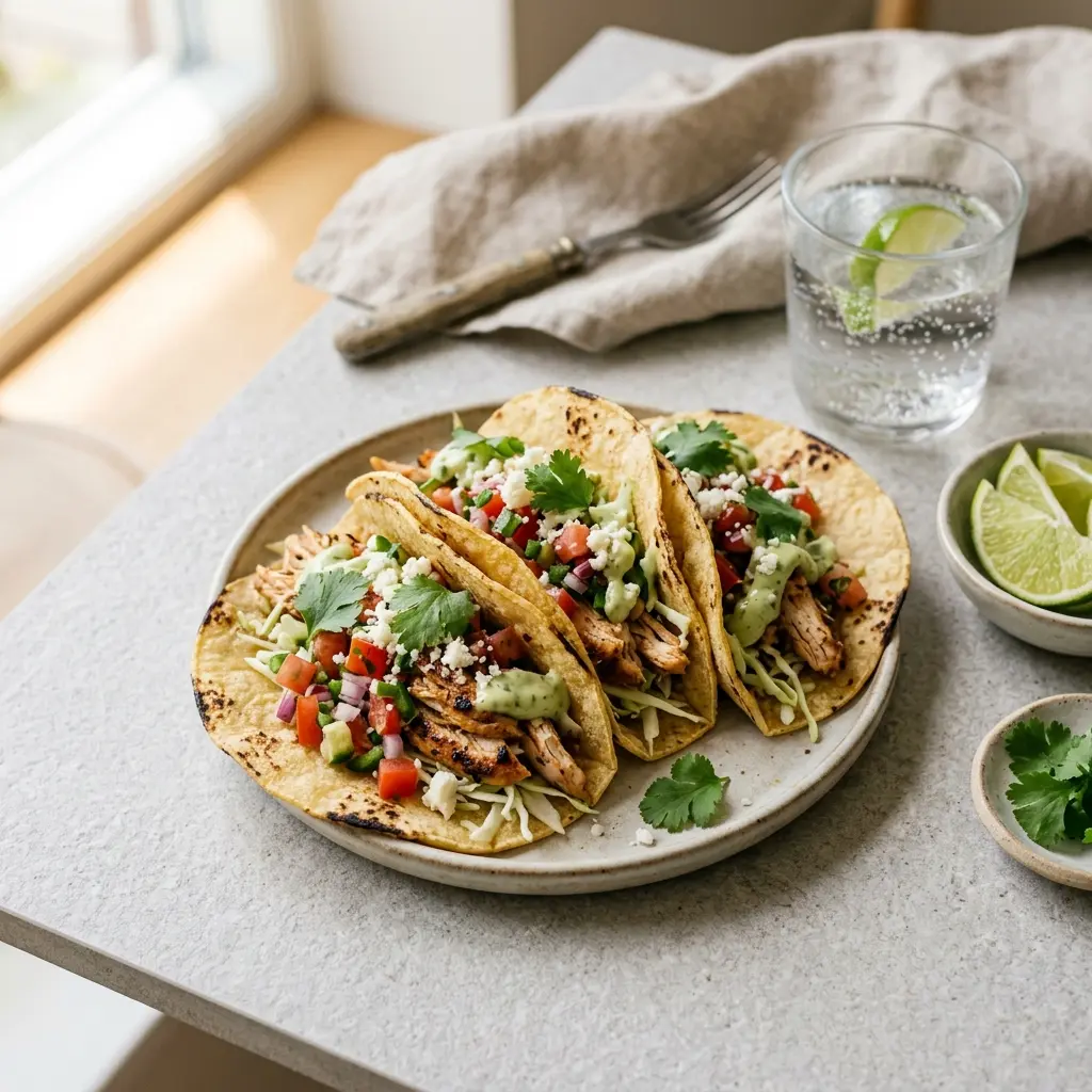 Nylagad kycklingtacos serverad på ett aptitligt och hemlagat sätt