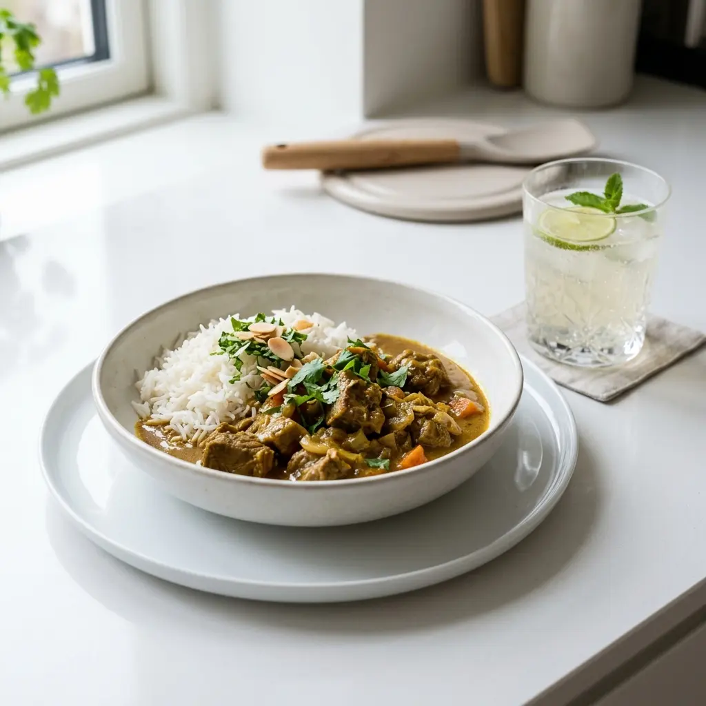 Nylagad lamm i curry serverad på ett aptitligt och hemlagat sätt