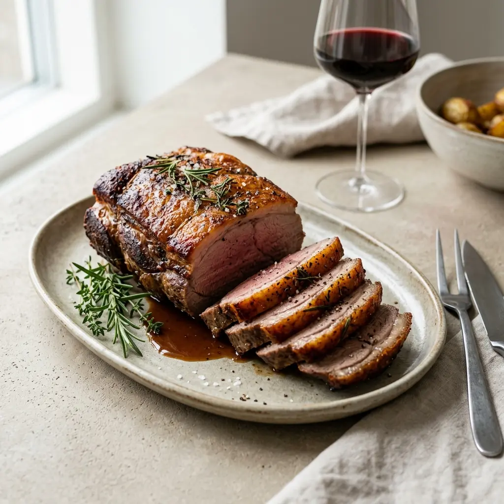 Ett glas lammculotte i ugn serverat kallt och fräscht med enkel garnering