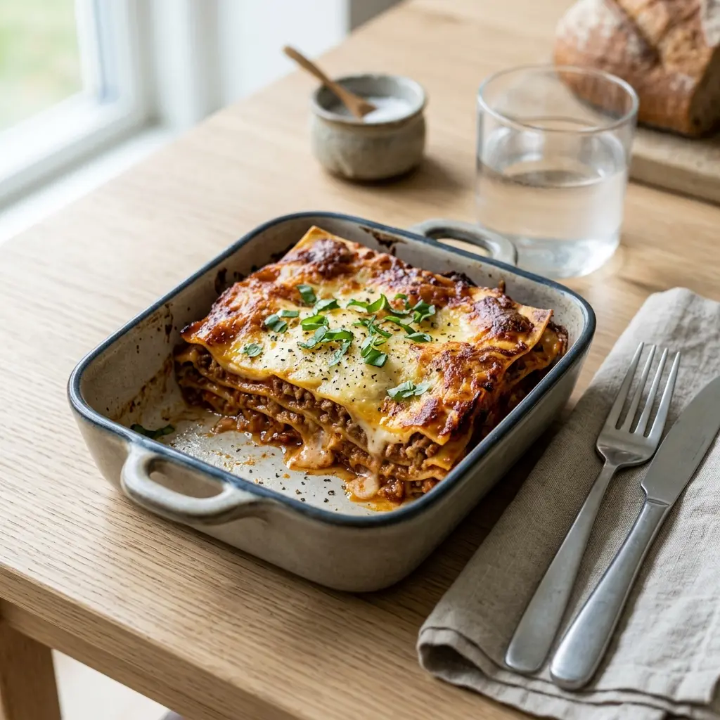 Nylagad lasagne serverad på ett aptitligt och hemlagat sätt