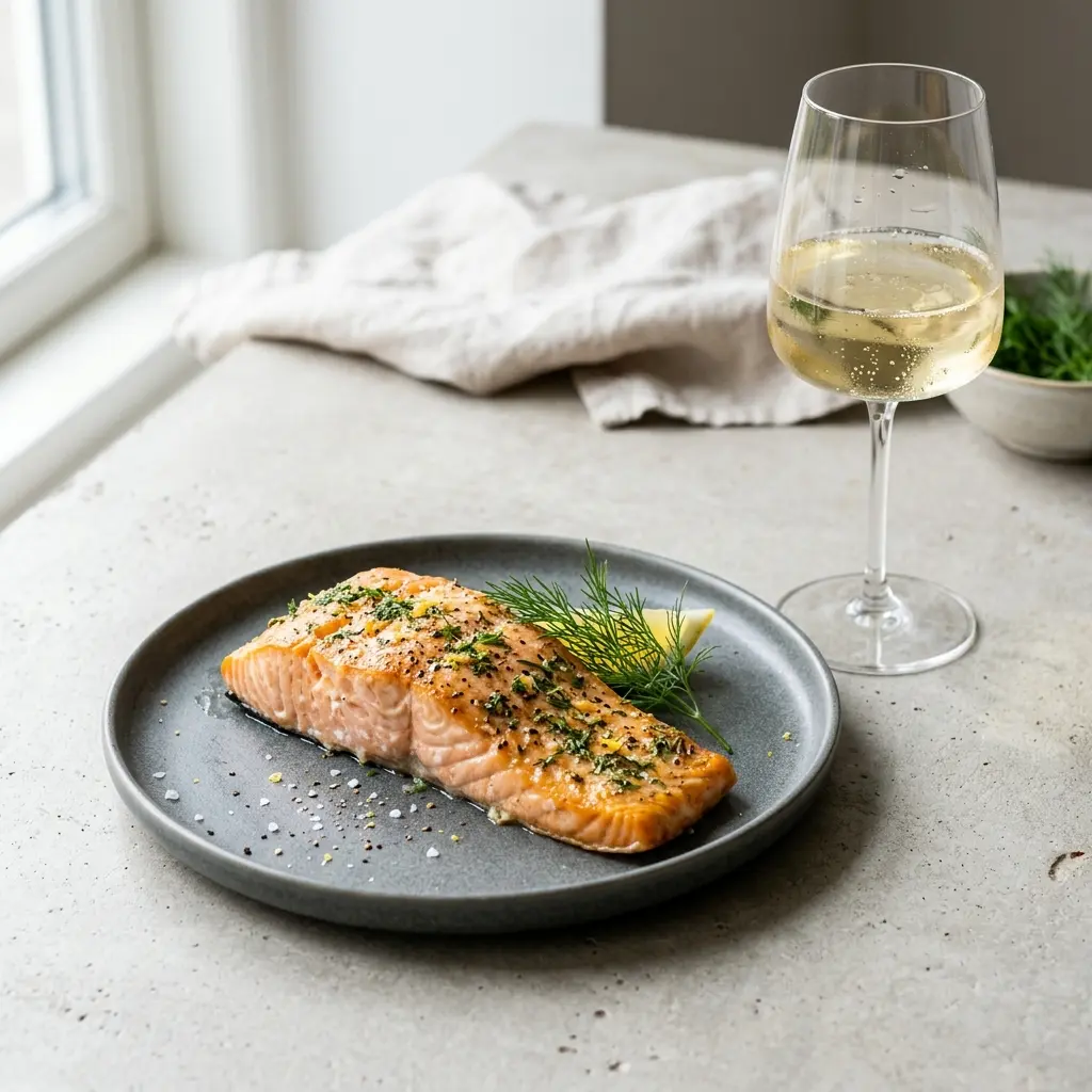 Nylagad laxfilé i ugn serverad på ett aptitligt och hemlagat sätt