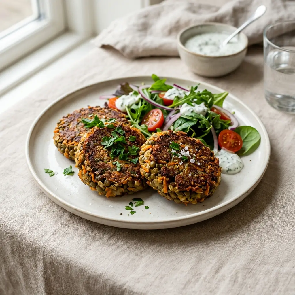 Nylagad linsbiffar serverad på ett aptitligt och hemlagat sätt